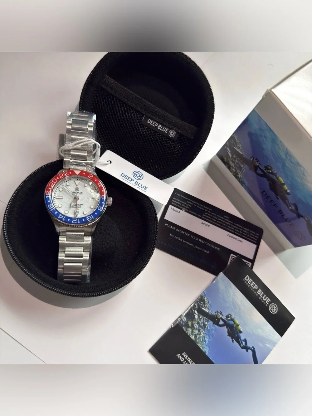 Deep Blue AQUA DIVER GMT AUTOMATIC 40mm RED/BLUE WHITE Dial 200m Dive Watch